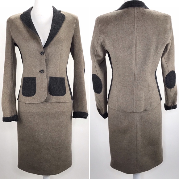 Les Copains Jackets & Blazers - Les Copains Gray Brown Suit 2pc Skirt Career Set